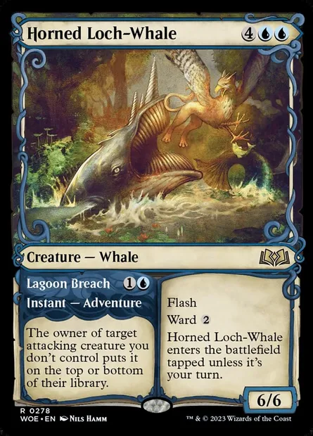 Horned Loch-Whale // Lagoon Breach, Magic card WOE 278 — Wilds of Eldraine set