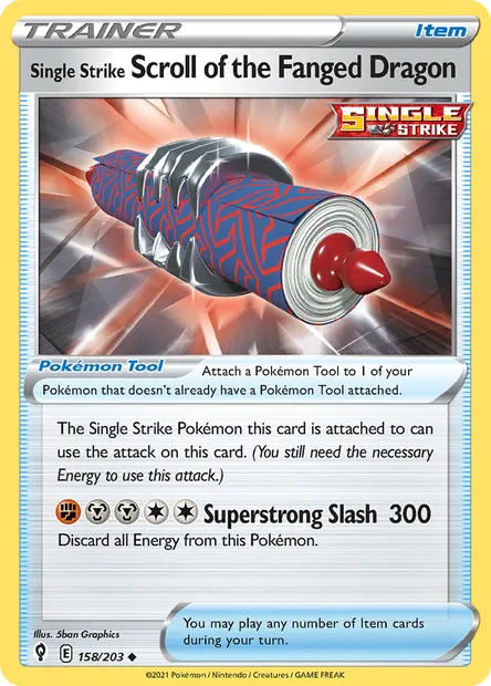 Single Strike Scroll of the Fanged Dragon, Pokémon card EVS 158 — Evolving Skies set