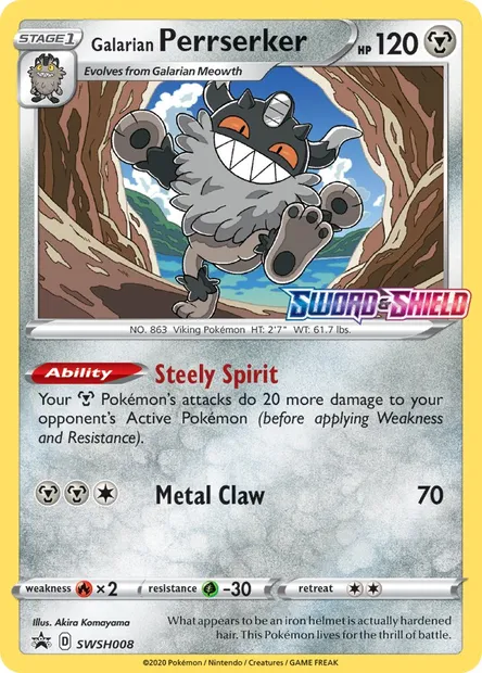 Galarian Perrserker, Pokémon card SWSH 008 — SWSH Black Star Promos set