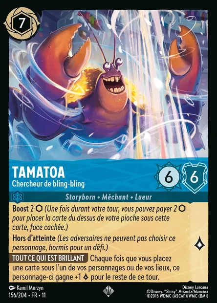 Tamatoa - Chercheur de bling-bling, carte Disney Lorcana CH11-156 — extension Givresort