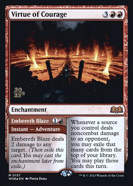 Vertu de courage // Brasier de Braisereth, carte Magic PWOE 157s — extension Wilds of Eldraine Promos