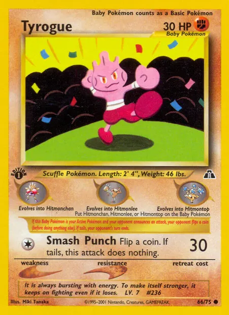Tyrogue, Pokémon card ND 66 — Neo Discovery set
