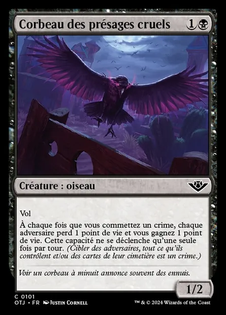 Corbeau des présages cruels, carte Magic OTJ 101 — extension Outlaws of Thunder Junction