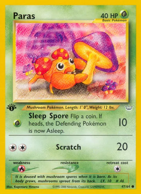 Paras, Pokémon card NR 47 — Neo Revelation set