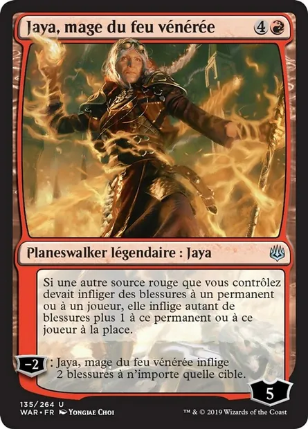Jaya, mage du feu vénérée, carte Magic WAR 135 — extension La guerre des Planeswalkers