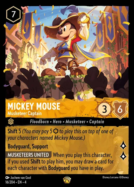 Mickey Mouse - Musketeer Captain, Disney Lorcana card CH4-016 — Ursula's Return set