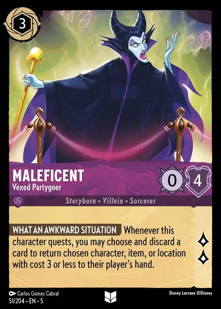 Maleficent - Vexed Partygoer, Disney Lorcana card CH5-051 — Shimmering Skies set