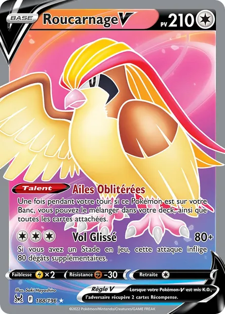 Roucarnage V, carte Pokémon LOR 188 — extension Origine Perdue