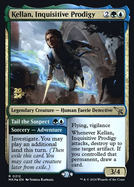 Kellan, Inquisitive Prodigy // Tail the Suspect, Magic card PMKM 212s — Murders at Karlov Manor Promos set