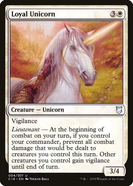Loyal Unicorn, Magic card C18 4 — Commander 2018 set