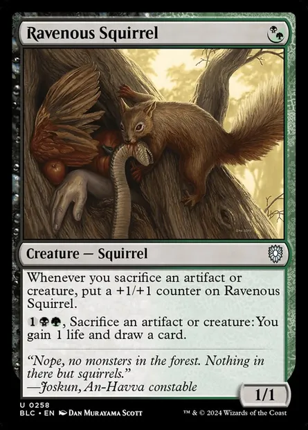 Ravenous Squirrel, Magic card BLC 258 — Bloomburrow Commander set