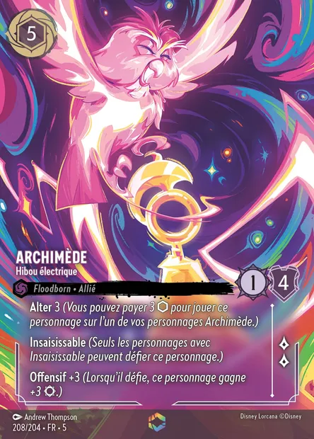 Archimède - Hibou électrique, carte Disney Lorcana CH5-208 — extension Ciel Scintillant