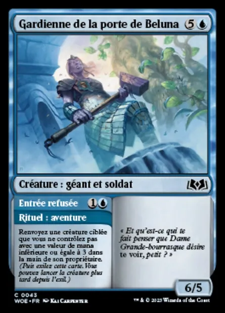 Gardienne de la porte de Beluna // Entrée refusée, carte Magic WOE 43 — extension Wilds of Eldraine
