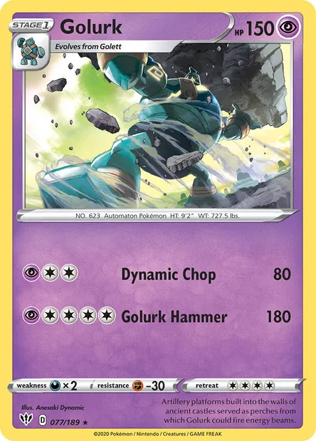 Golurk, Pokémon card DAA 77 — Darkness Ablaze set