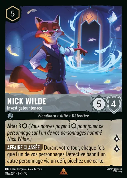 Nick Wilde - Investigateur tenace, carte Disney Lorcana CH10-187 — extension Lueurs dans les Profondeurs