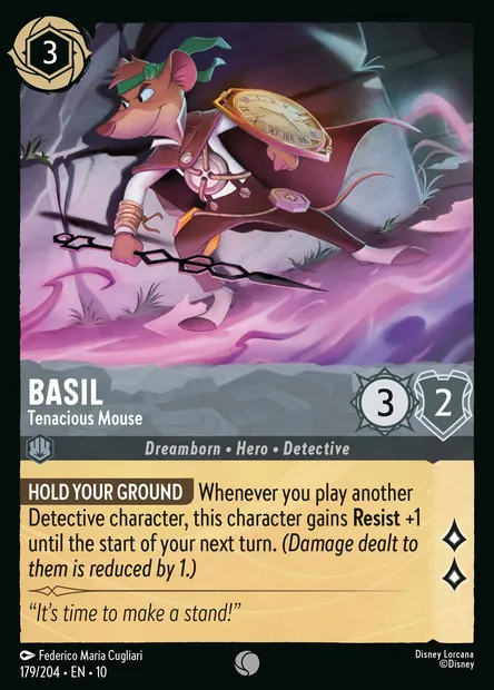 Basil - Tenacious Mouse, Disney Lorcana card CH10-179 — Whispers in the Well set