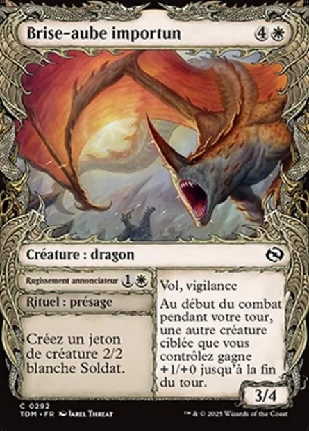 Brise-Aube importun // Rugissement annonciateur, carte Magic TDM 292 — extension Tarkir: Dragonstorm