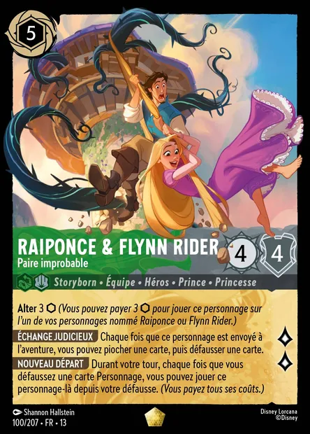 Raiponce & Flynn Rider - Paire improbable, carte Disney Lorcana CH13-100 — extension Invasion Epineuse!