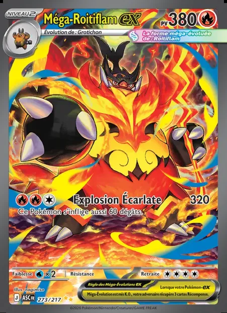 Méga-Roitiflam-ex, carte Pokémon ASC 273 — extension Héros Transcendants