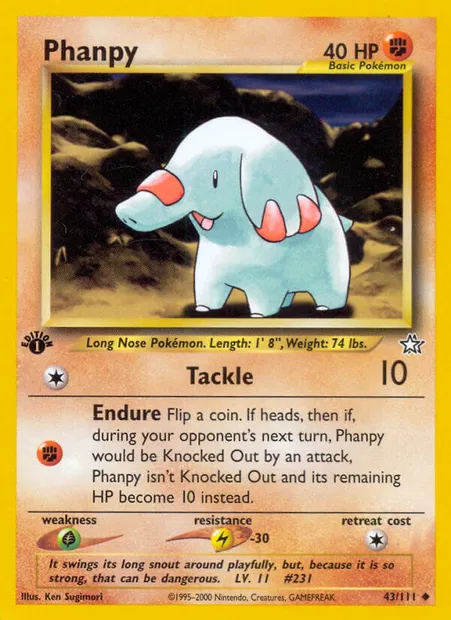 Phanpy, Pokémon card NG 43 — Neo Genesis set