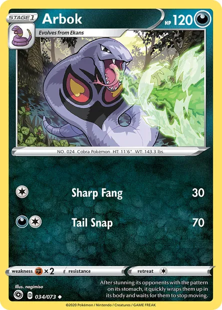 Arbok, Pokémon card CPA 34 — Champion's Path set