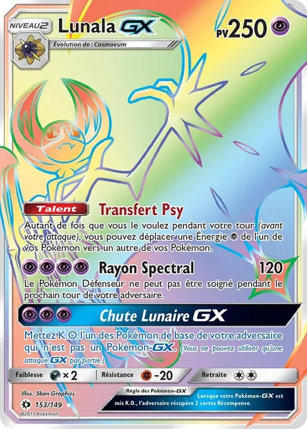 Lunala GX, carte Pokémon SUM 153 — extension Soleil et Lune
