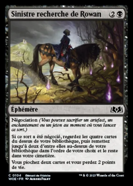 Sinistre recherche de Rowan, carte Magic WOE 104 — extension Wilds of Eldraine