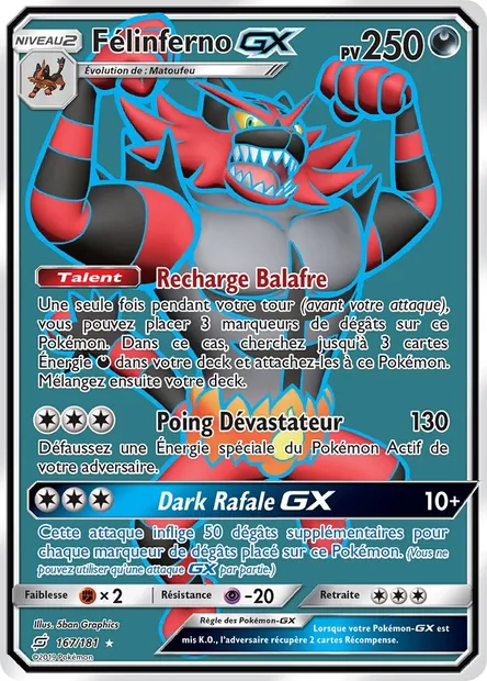 Félinferno GX, carte Pokémon TEU 167 — extension Duo de Choc