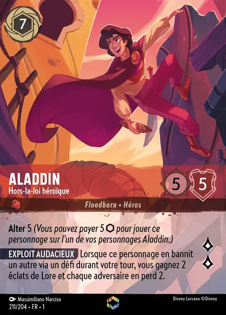Aladdin - Hors-la-loi héroïque, carte Disney Lorcana CH1-211 — extension Premier Chapitre
