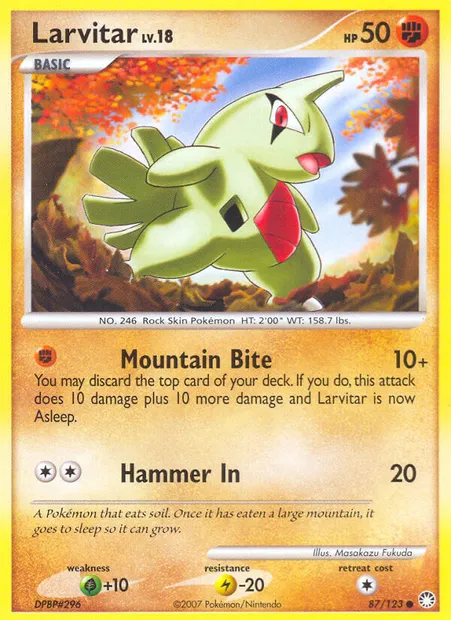 Larvitar, Pokémon card MT 87 — Mysterious Treasures set