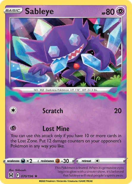Sableye, Pokémon card LOR 070 — Lost Origin set