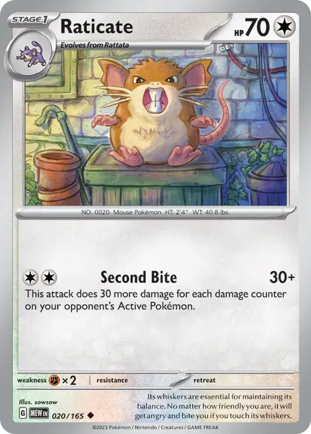 Raticate, Pokémon card MEW 020 — 151 set