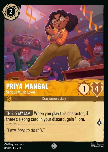 Priya Mangal - Serious Music Lover, Disney Lorcana card CH13-008 — Attack of the Vine! set