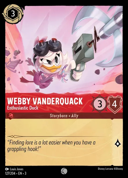 Webby Vanderquack - Enthusiastic Duck, Disney Lorcana card CH3-127 — Into the Inklands set