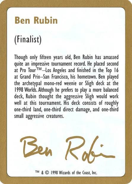 Ben Rubin Bio, Magic card WC98 br0a — World Championship Decks 1998 set