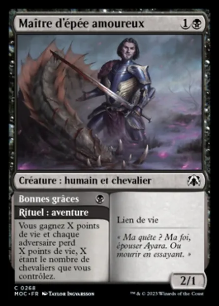 Maître d'épée amoureux // Bonnes grâces, carte Magic MOC 268 — extension March of the Machine Commander