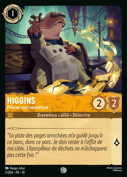 Higgins - Policier sous couverture, carte Disney Lorcana CH10-005 — extension Lueurs dans les Profondeurs