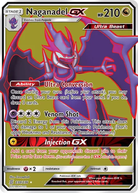 Naganadel GX, Pokémon card UNM 230 — Unified Minds set