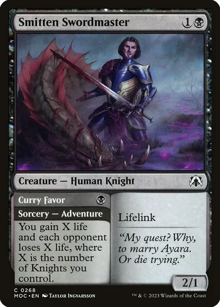 Smitten Swordmaster // Curry Favor, Magic card MOC 268 — March of the Machine Commander set