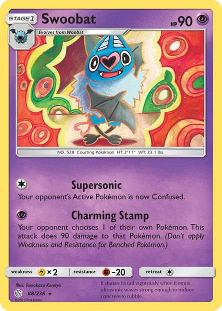 Swoobat, Pokémon card CEC 88 — Cosmic Eclipse set