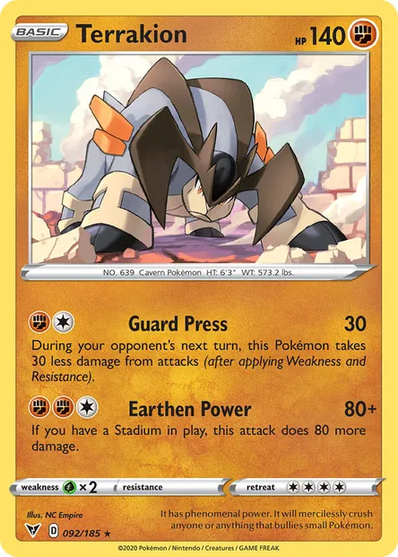 Terrakion, Pokémon card VIV 92 — Vivid Voltage set