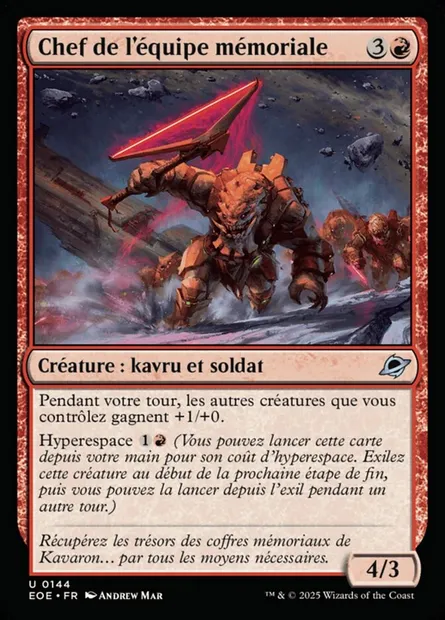 Chef de l'équipe mémoriale, carte Magic EOE 144 — extension Edge of Eternities