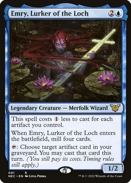 Emry, Lurker of the Loch, Magic card NEC 91 — Neon Dynasty Commander set