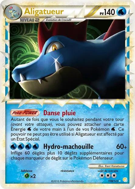Aligatueur, carte Pokémon HS 108 — extension HeartGold SoulSilver