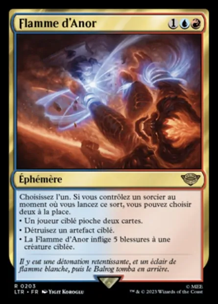 Flamme d'Anor, carte Magic LTR 203 — extension Le Seigneur des Anneaux : chroniques de la Terre du Milieu