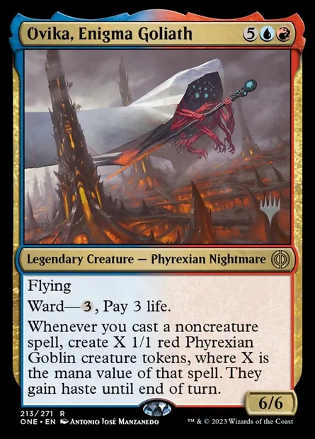 Ovika, Enigma Goliath, Magic card PONE 213p — Phyrexia: All Will Be One Promos set