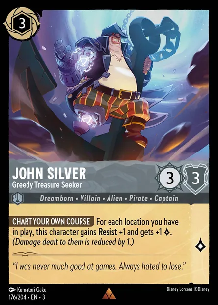 John Silver - Greedy Treasure Seeker, Disney Lorcana card CH3-176 — Into the Inklands set