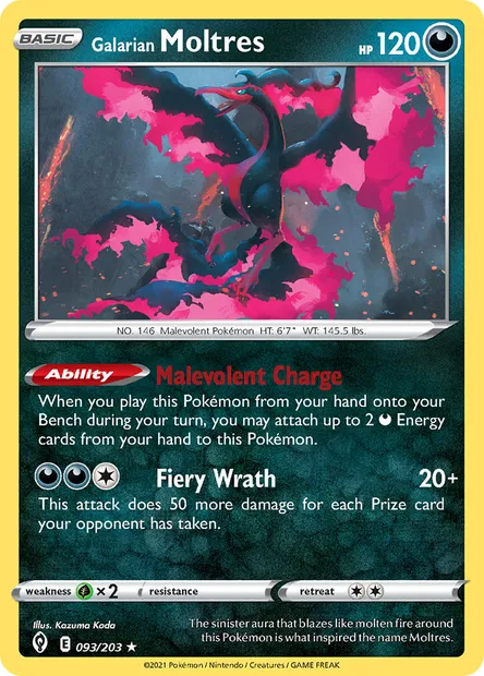 Galarian Moltres, Pokémon card EVS 93 — Evolving Skies set