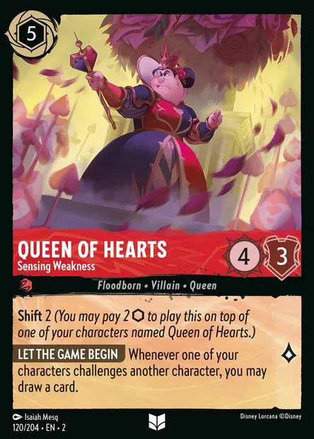 Queen of Hearts - Sensing Weakness, Disney Lorcana card CH2-120 — Rise of the Floodborn set