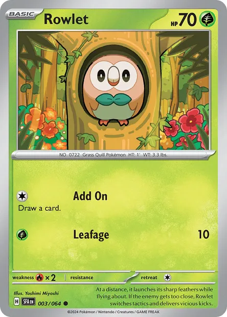 Rowlet, Pokémon card SFA 003 — Shrouded Fable set